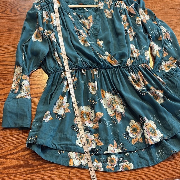 Free People Teal Floral Tuscan Dreams tunic mini dress / tunic top long sleeve M - Picture 11 of 16